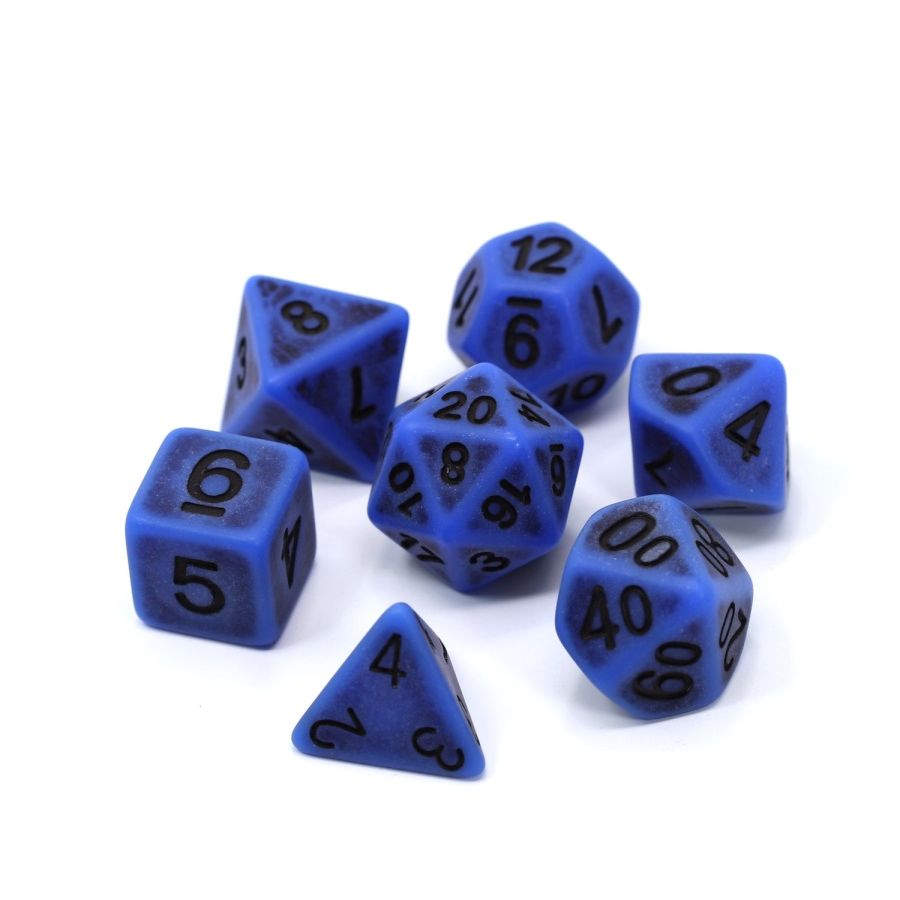 7CT COBALT GOLEM POLY DICE SET - BLUE AND BLACK