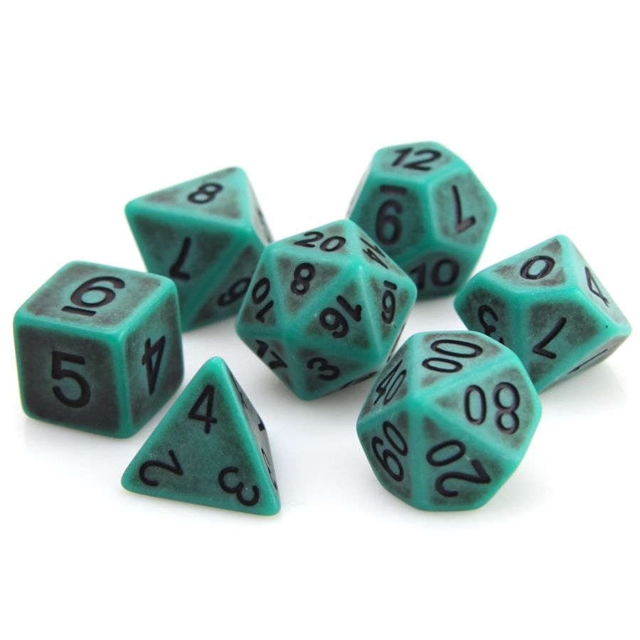7CT SWAMP GOLEM POLY DICE SET - GREEN AND BLACK
