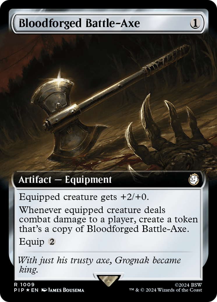 Bloodforged Battle-Axe (Extended Art) (Surge Foil) [Fallout] | Amazing Games TCG