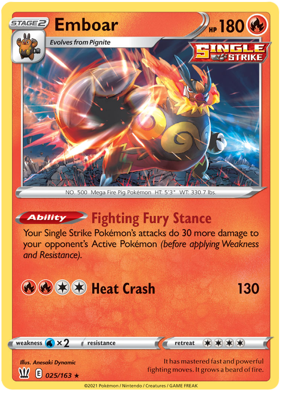 Emboar (025/163) [Sword & Shield: Battle Styles] | Amazing Games TCG