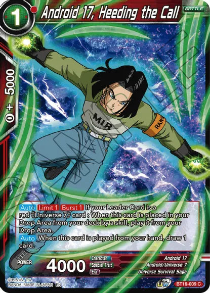 Android 17, Heeding the Call (BT16-009) [Realm of the Gods] | Amazing Games TCG