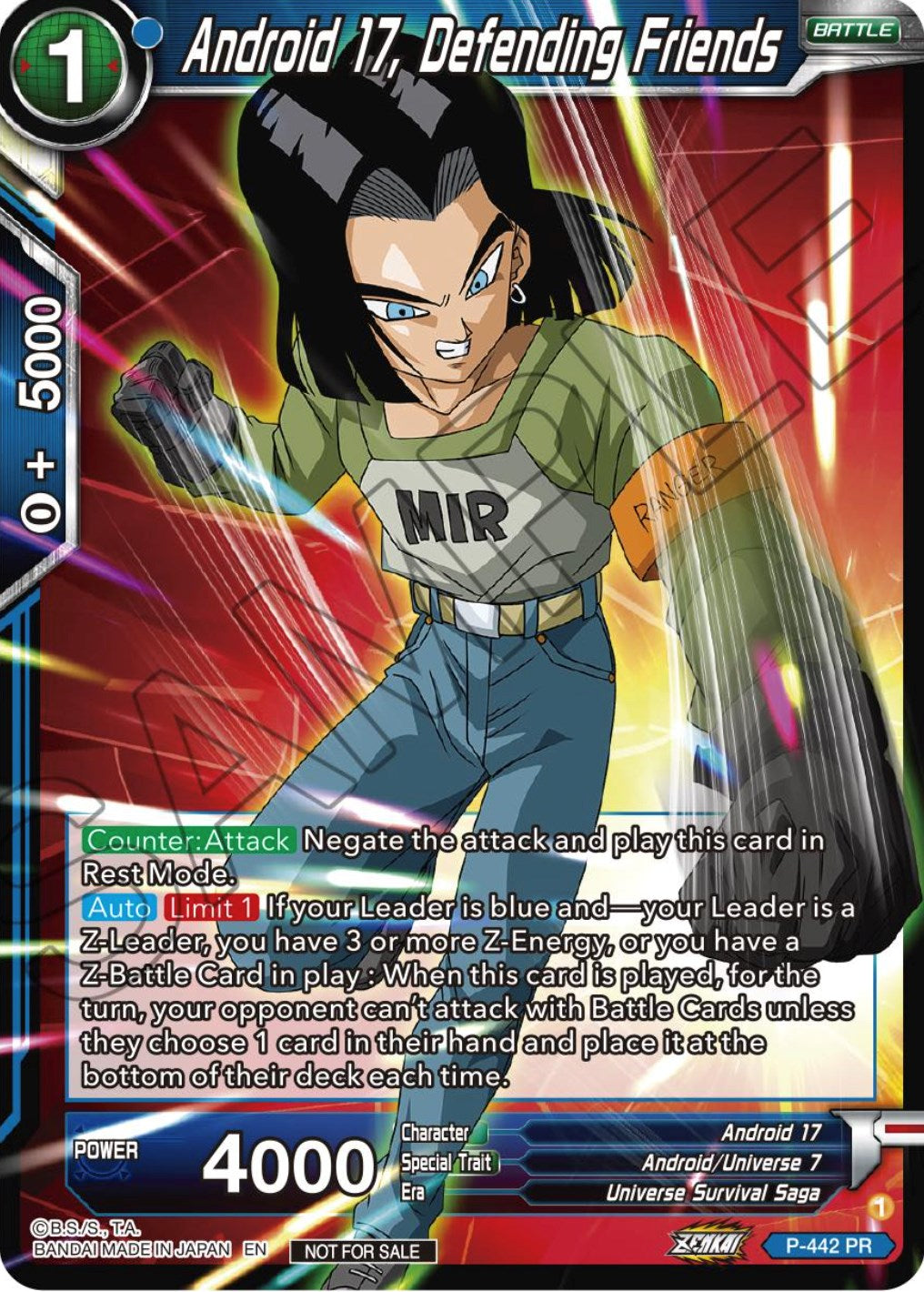 Android 17, Defending Friends (Zenkai Series Tournament Pack Vol.2) (P-442) [Tournament Promotion Cards] | Amazing Games TCG