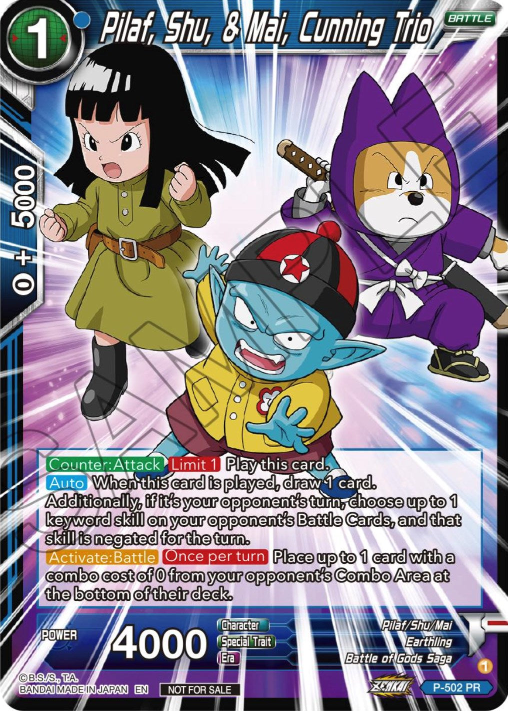 Pilaf, Shu, & Mai, Cunning Trio (Zenkai Series Tournament Pack Vol.4) (P-502) [Tournament Promotion Cards] | Amazing Games TCG