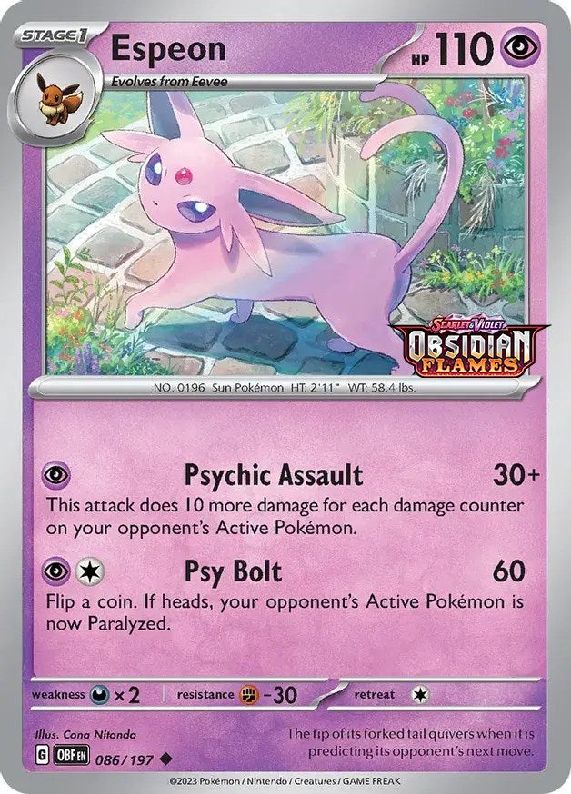 Espeon (086/197) (Best Buy Exclusive) [Scarlet & Violet: Obsidian Flames] | Amazing Games TCG