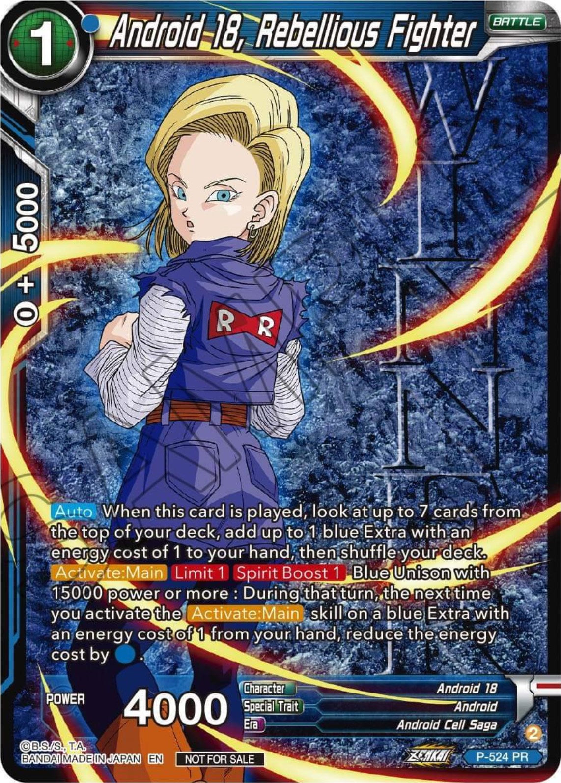 Android 18, Rebellious Fighter (Winner-Stamped) (Zenkai Series Tournament Pack Vol.5) (P-524) [Tournament Promotion Cards] | Amazing Games TCG