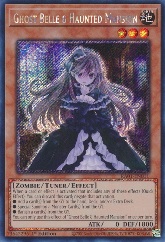 Ghost Belle & Haunted Mansion [RA01-EN011] Platinum Secret Rare | Amazing Games TCG