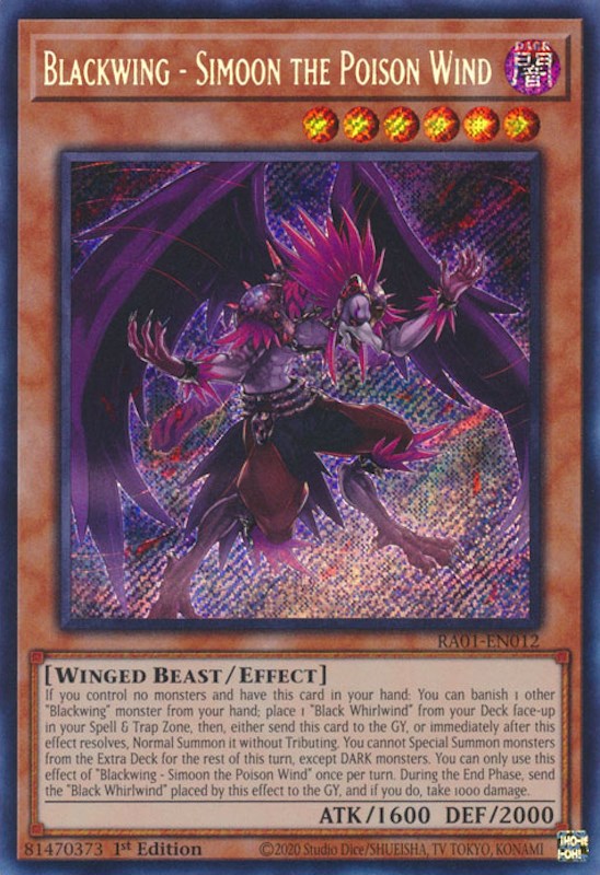 Blackwing - Simoon the Poison Wind [RA01-EN012] Secret Rare | Amazing Games TCG