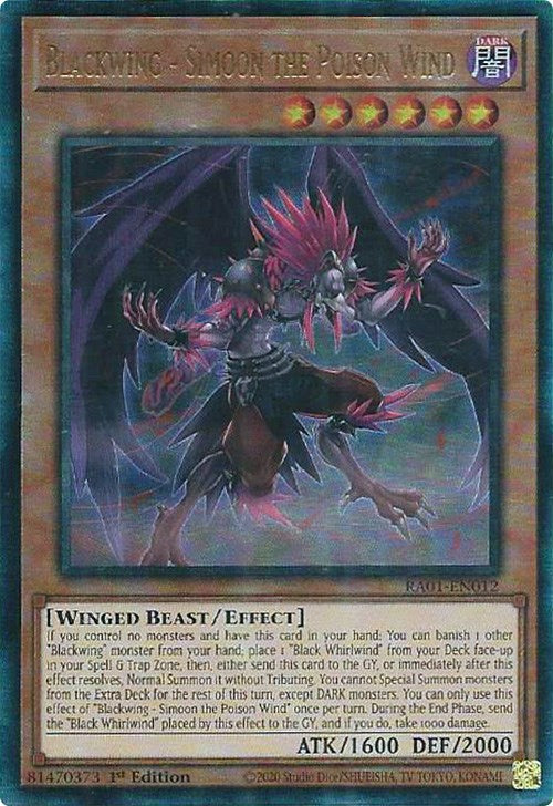 Blackwing - Simoon the Poison Wind [RA01-EN012] Prismatic Ultimate Rare | Amazing Games TCG