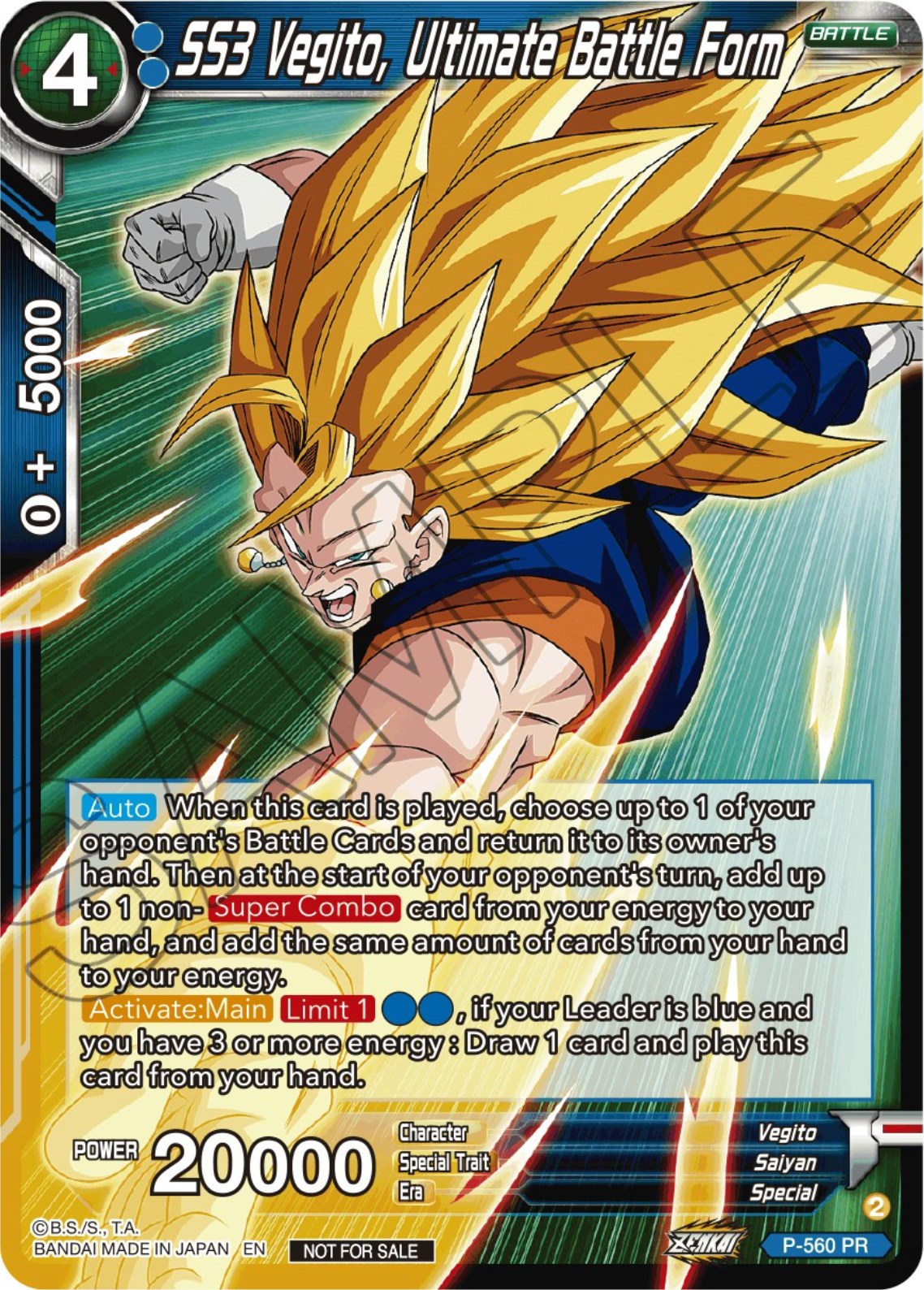 SS3 Vegito, Ultimate Battle Form (Zenkai Series Tournament Pack Vol.6) (P-560) [Tournament Promotion Cards] | Amazing Games TCG