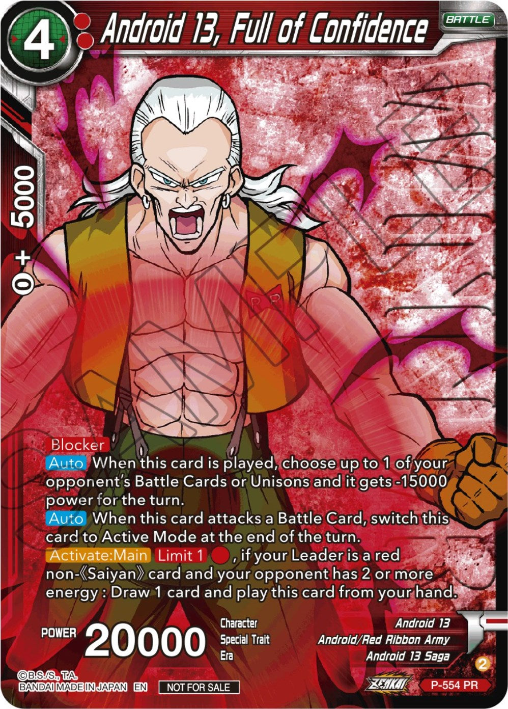 Android 13, Full of Confidence (Zenkai Series Tournament Pack Vol.6) (Winner) (P-554) [Tournament Promotion Cards] | Amazing Games TCG