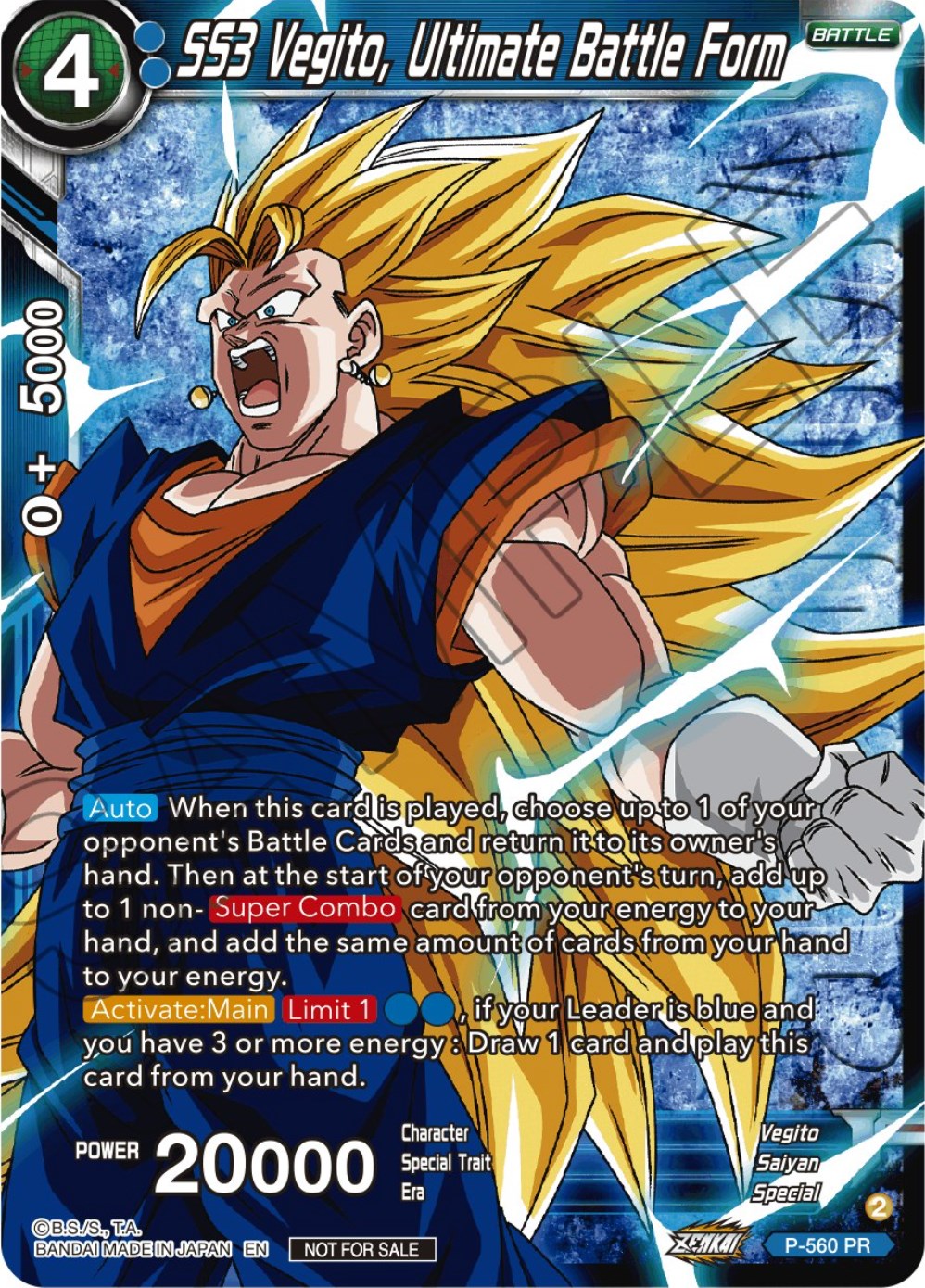 SS3 Vegito, Ultimate Battle Form (Zenkai Series Tournament Pack Vol.6) (Winner) (P-560) [Tournament Promotion Cards] | Amazing Games TCG