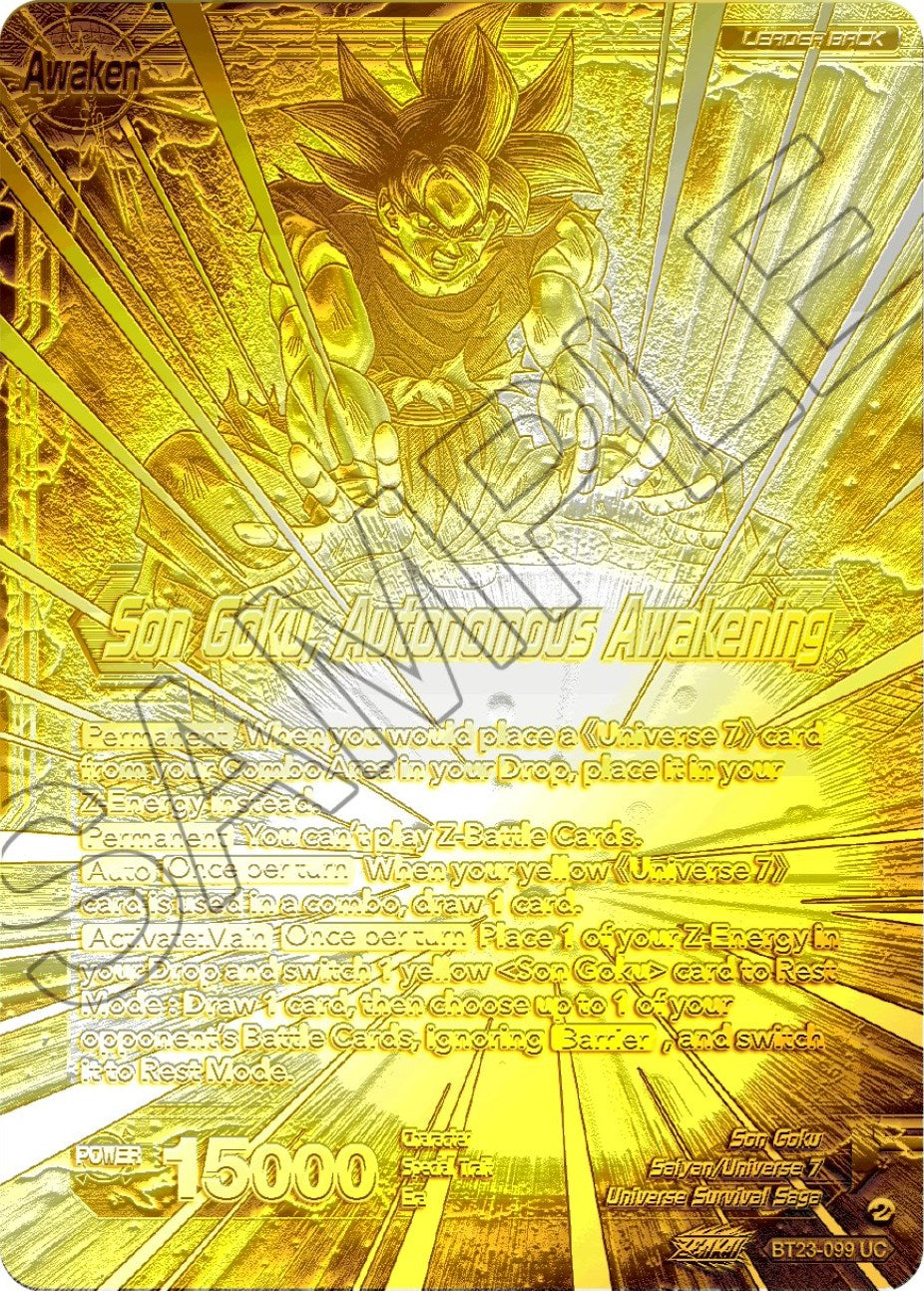 SSB Son Goku // Son Goku, Autonomous Awakening (2023 Championship Finals) (Gold Metal Foil) (BT23-099) [Tournament Promotion Cards] | Amazing Games TCG