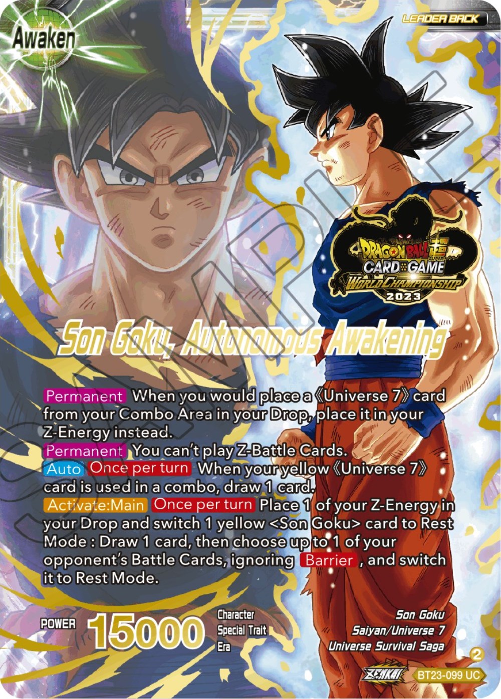 SSB Son Goku // Son Goku, Autonomous Awakening (2023 Worlds ZENKAI 06 Leader Set) (BT23-099) [Tournament Promotion Cards] | Amazing Games TCG