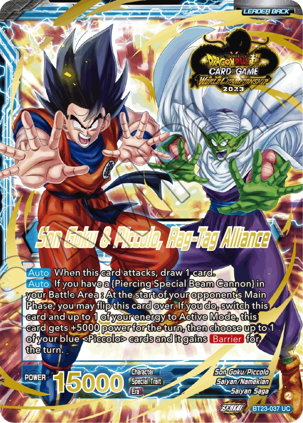 Son Goku // Son Goku & Piccolo, Rag-Tag Alliance (2023 Worlds ZENKAI 06 Leader Set) (BT23-037) [Tournament Promotion Cards] | Amazing Games TCG