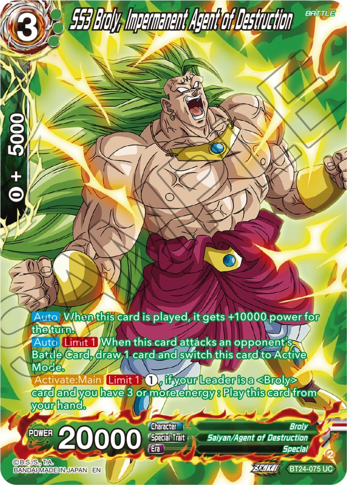 SS3 Broly, Impermanent Agent of Destruction (Collector Booster) (BT24-075) [Beyond Generations] | Amazing Games TCG