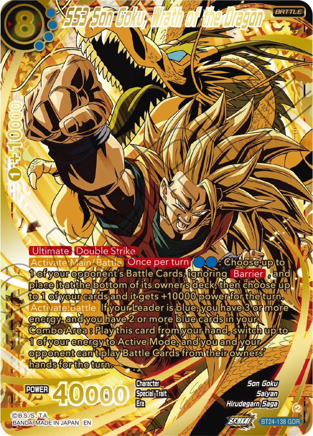 SS3 Son Goku, Wrath of the Dragon (GDR) (BT24-138) [Beyond Generations] | Amazing Games TCG