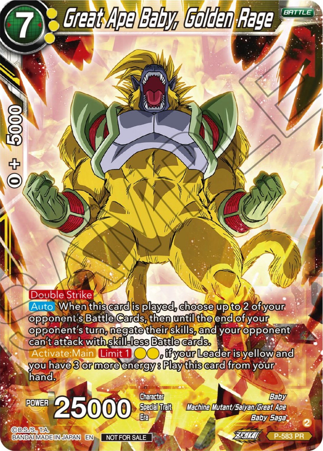 Great Ape Baby, Golden Rage (Zenkai Series Tournament Pack Vol.7) (P-583) [Tournament Promotion Cards] | Amazing Games TCG