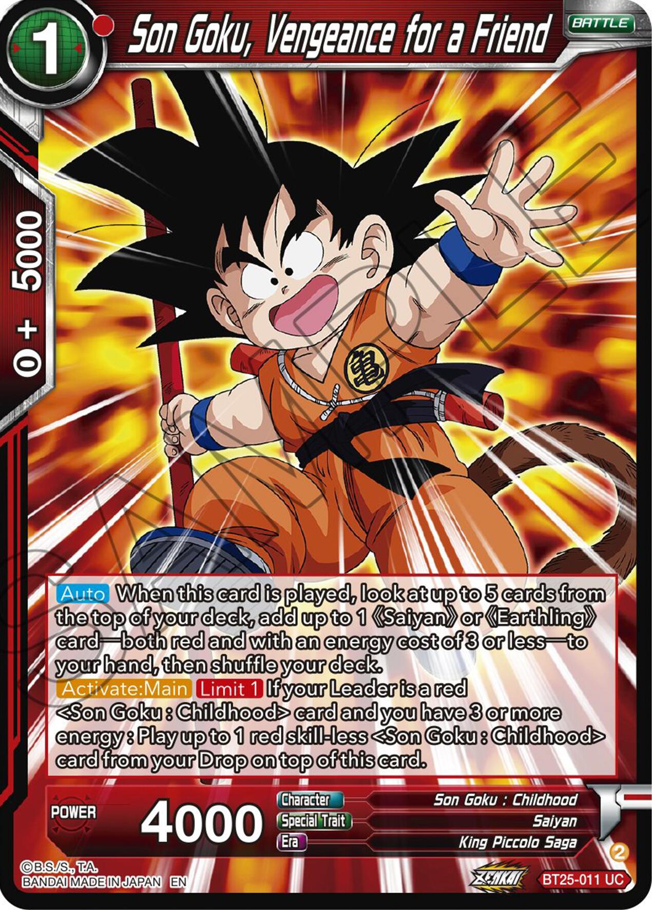 Son Goku, Vengeance for a Friend (BT25-011) [Legend of the Dragon Balls] | Amazing Games TCG