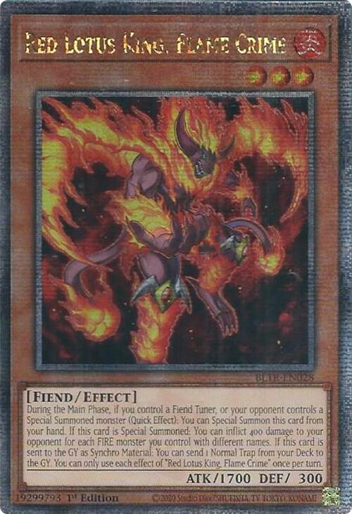 Red Lotus King, Flame Crime (Quarter Century Secret Rare) [BLTR-EN028] Quarter Century Secret Rare | Amazing Games TCG