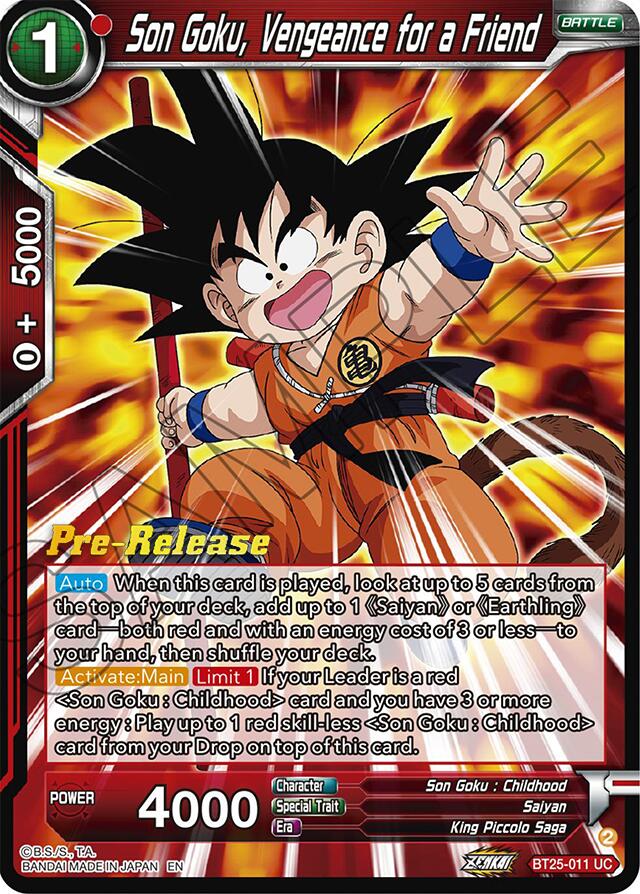 Son Goku, Vengeance for a Friend (BT25-011) [Legend of the Dragon Balls Prerelease Promos] | Amazing Games TCG