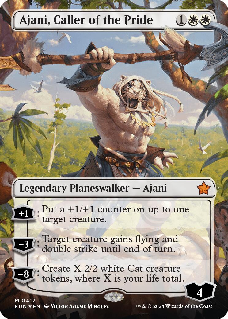 Ajani, Caller of the Pride (Borderless) (Mana Foil) [Foundations] | Amazing Games TCG