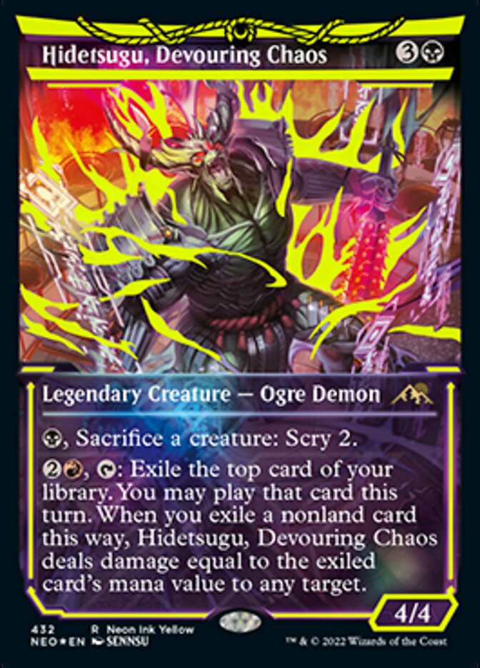 Hidetsugu, Devouring Chaos (Neon Ink Yellow) [Kamigawa: Neon Dynasty] | Amazing Games TCG