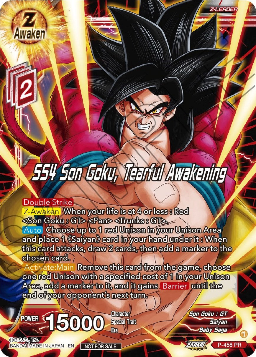 SS4 Son Goku, Tearful Awakening (Z03 Dash Pack) (P-458) [Promotion Cards] | Amazing Games TCG