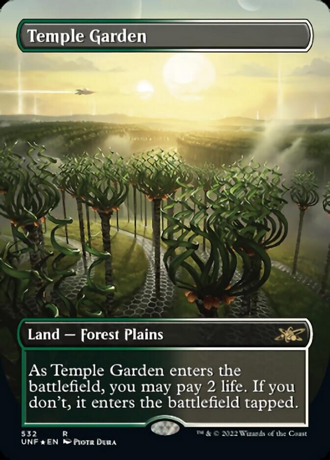 Temple Garden (Borderless) (Galaxy Foil) [Unfinity] | Amazing Games TCG