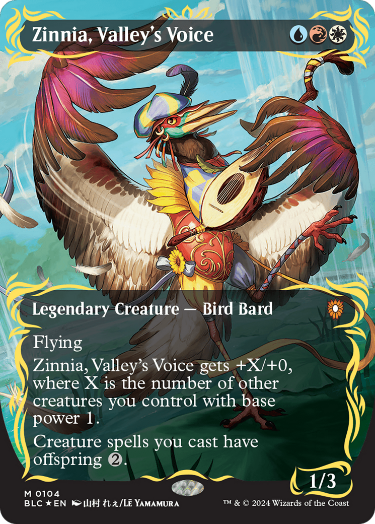 Zinnia, Valley's Voice (Borderless) (Raised Foil) [Bloomburrow Commander] | Amazing Games TCG