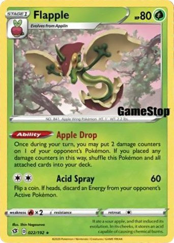 Flapple (022/192) (GameStop Exclusive) [Sword & Shield: Rebel Clash] | Amazing Games TCG