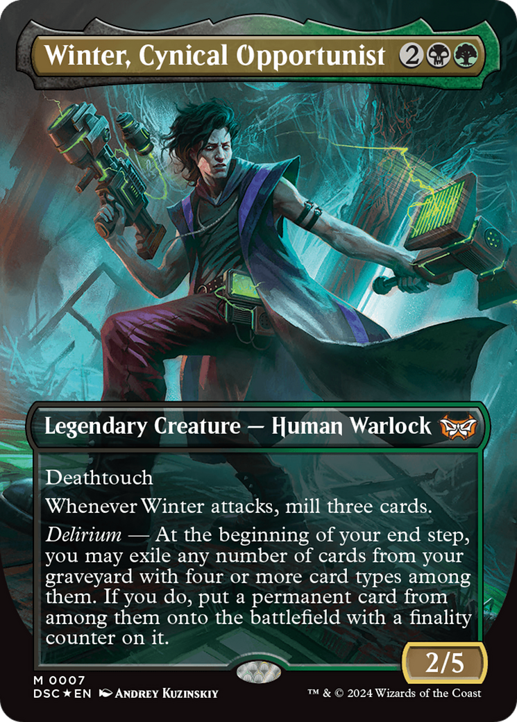 Winter, Cynical Opportunist (Borderless) [Duskmourn: House of Horror Commander] | Amazing Games TCG