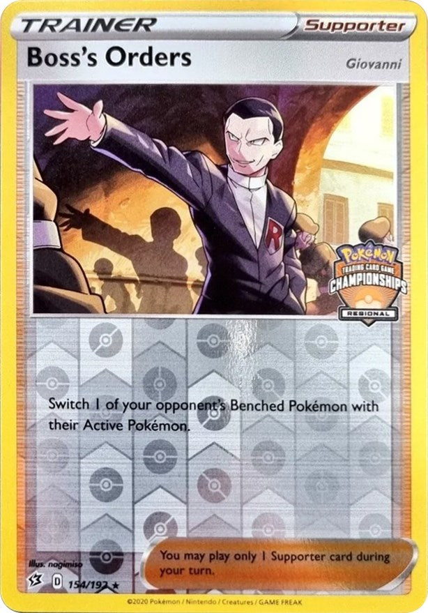 Boss's Orders (154/192) (Giovanni) (Regional Championship Promo) [Sword & Shield: Rebel Clash] | Amazing Games TCG