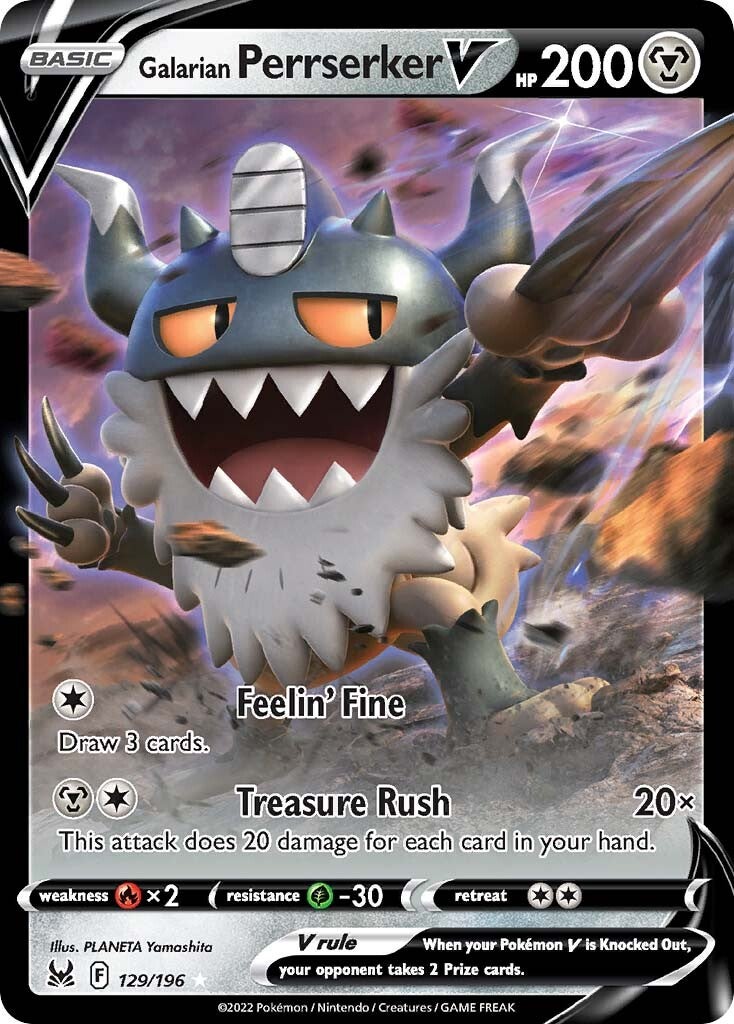 Galarian Perrserker V (129/196) [Sword & Shield: Lost Origin] | Amazing Games TCG