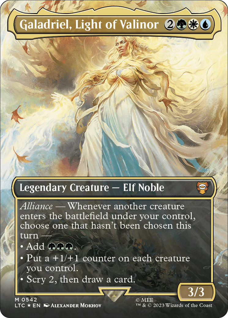 Galadriel, Light of Valinor (Borderless) (Surge Foil) [The Lord of the Rings: Tales of Middle-Earth Commander] | Amazing Games TCG