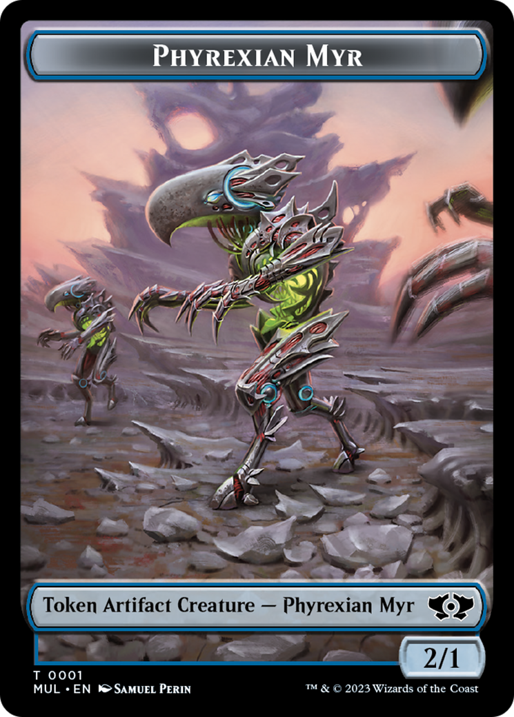 Phyrexian Myr // Wrenn and Realmbreaker Emblem Double-Sided Token [March of the Machine Tokens] | Amazing Games TCG