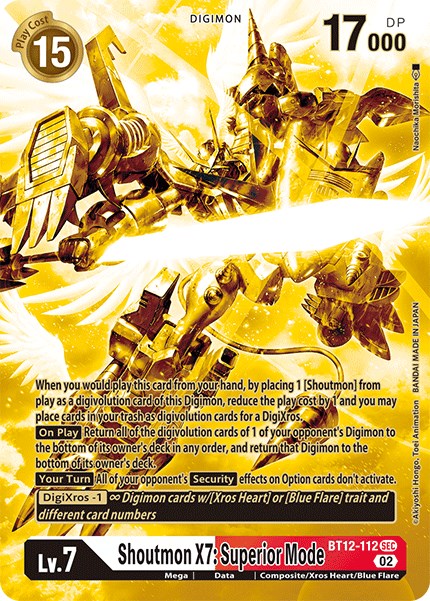 Shoutmon X7: Superior Mode [BT12-112] (Alternate Art - Gold) [Across Time] | Amazing Games TCG