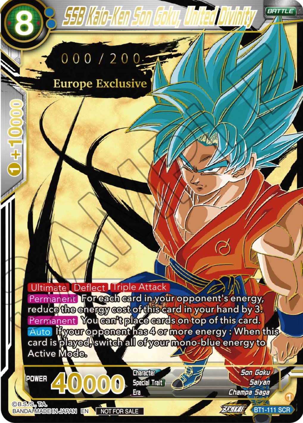 SSB Kaio-Ken Son Goku, United Divinity (European Zenkai Cup Top 16) (Serial Numbered) (BT1-111) [Tournament Promotion Cards] | Amazing Games TCG