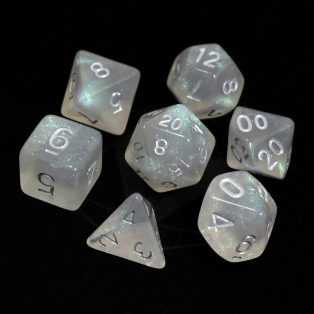 7pc RPG Set - Glacial Moonstone With Silver | Amazing Games TCG