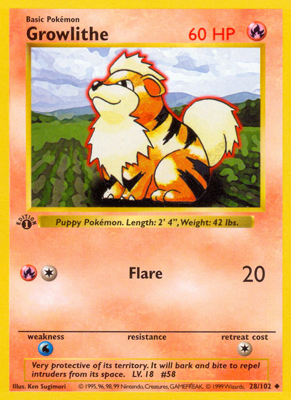 Growlithe (28/102) (Shadowless) [Base Set 1st Edition] | Amazing Games TCG