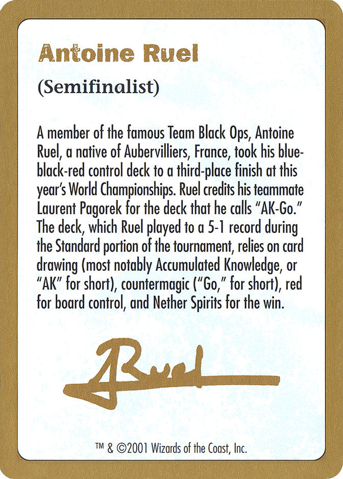 Antoine Ruel Bio [World Championship Decks 2001] | Amazing Games TCG