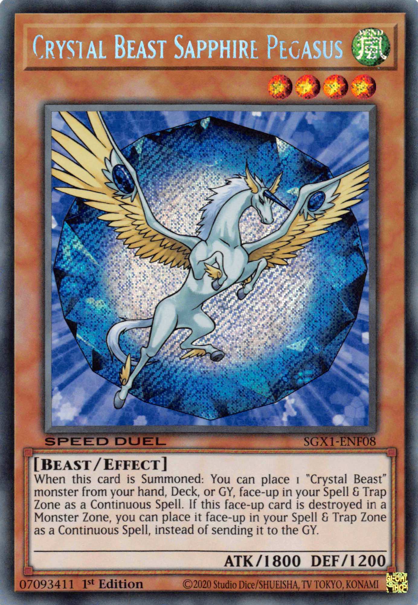 Crystal Beast Sapphire Pegasus [SGX1-ENF08] Secret Rare | Amazing Games TCG