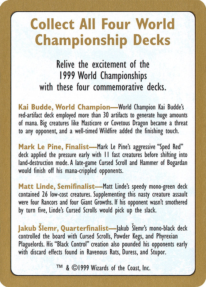 1999 World Championships Ad [World Championship Decks 1999] | Amazing Games TCG