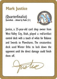 1996 Mark Justice Biography Card [World Championship Decks] | Amazing Games TCG