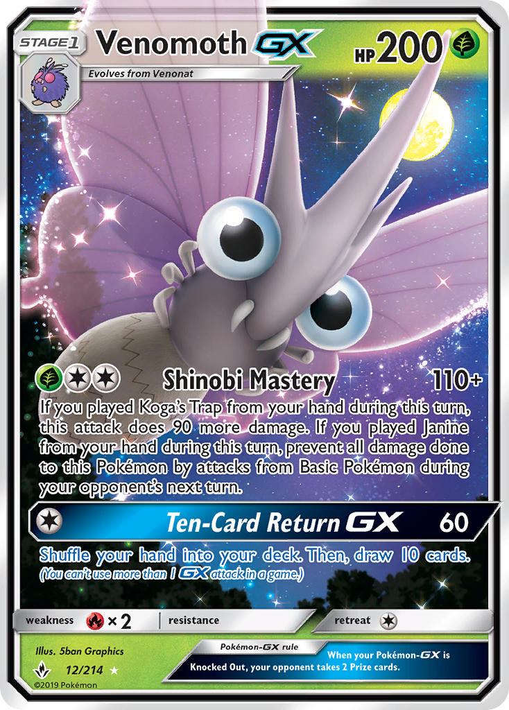 Venomoth GX (12/214) [Sun & Moon: Unbroken Bonds] | Amazing Games TCG