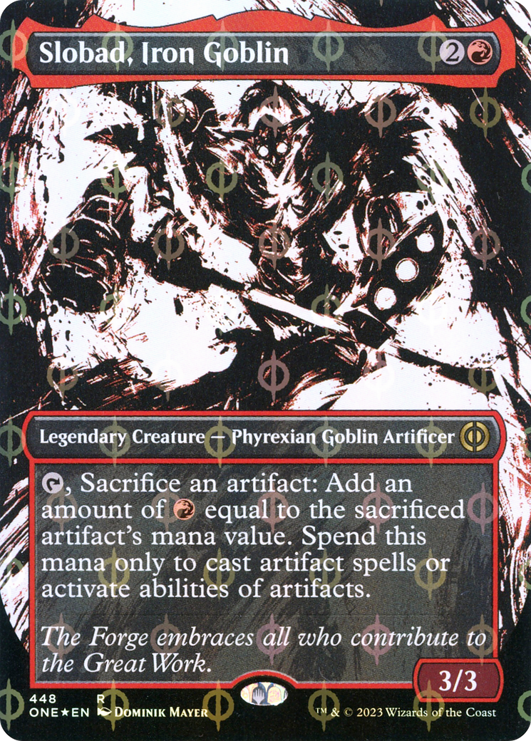 Slobad, Iron Goblin (Borderless Ichor Step-and-Compleat Foil) [Phyrexia: All Will Be One] | Amazing Games TCG