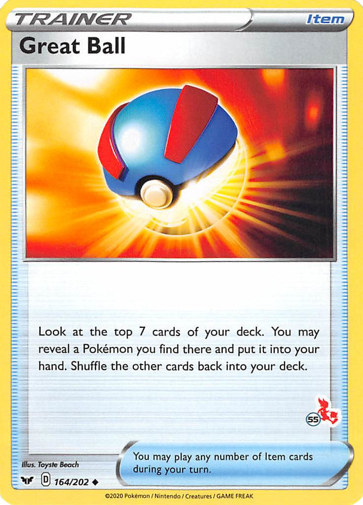 Great Ball (164/202) (Cinderace Stamp #55) [Battle Academy 2022] | Amazing Games TCG