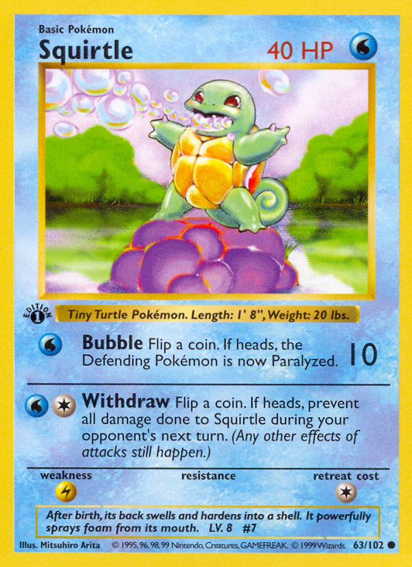 Squirtle (63/102) (Shadowless) [Base Set 1st Edition] | Amazing Games TCG