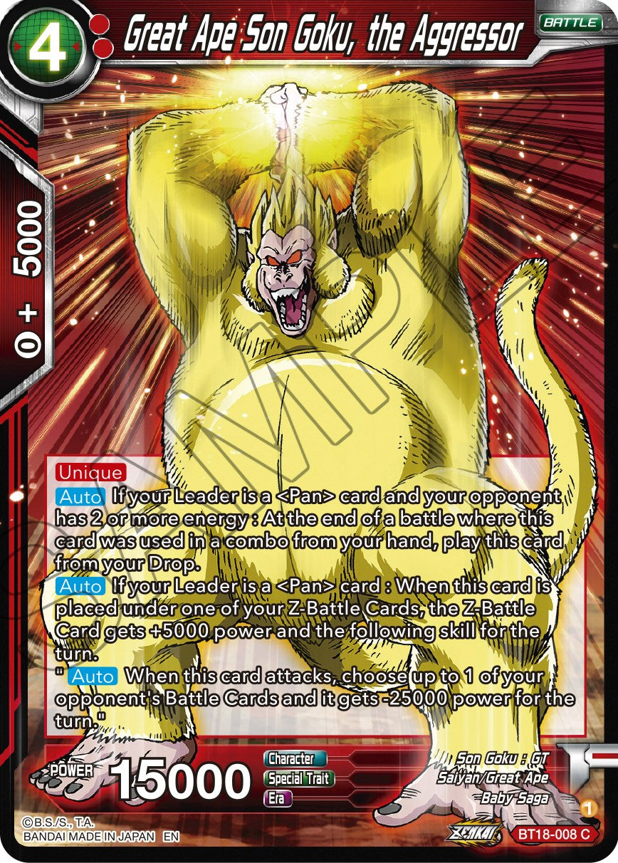 Great Ape Son Goku, the Aggressor (BT18-008) [Dawn of the Z-Legends] | Amazing Games TCG