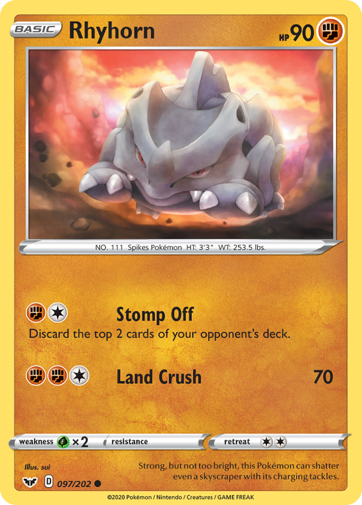 Rhyhorn (097/202) [Sword & Shield: Base Set] | Amazing Games TCG