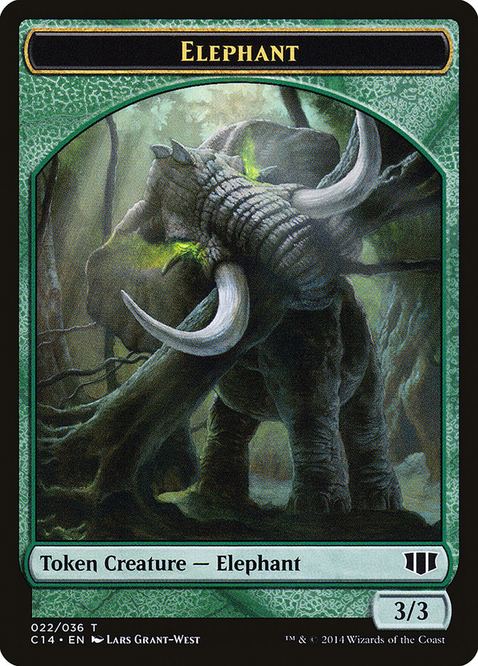 Elephant // Elf Warrior Double-sided Token [Commander 2014 Tokens] | Amazing Games TCG